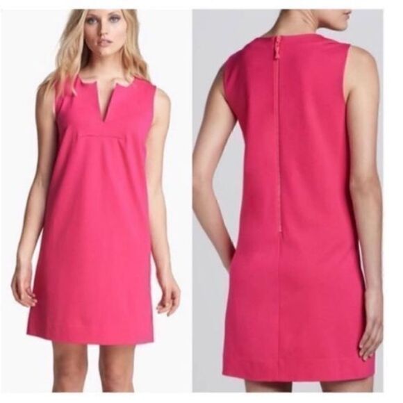 Kate Spade Women’s Size 2 Keri Shift Mini Dress Pink Ponte Stretch Split Neck - Picture 1 of 12
